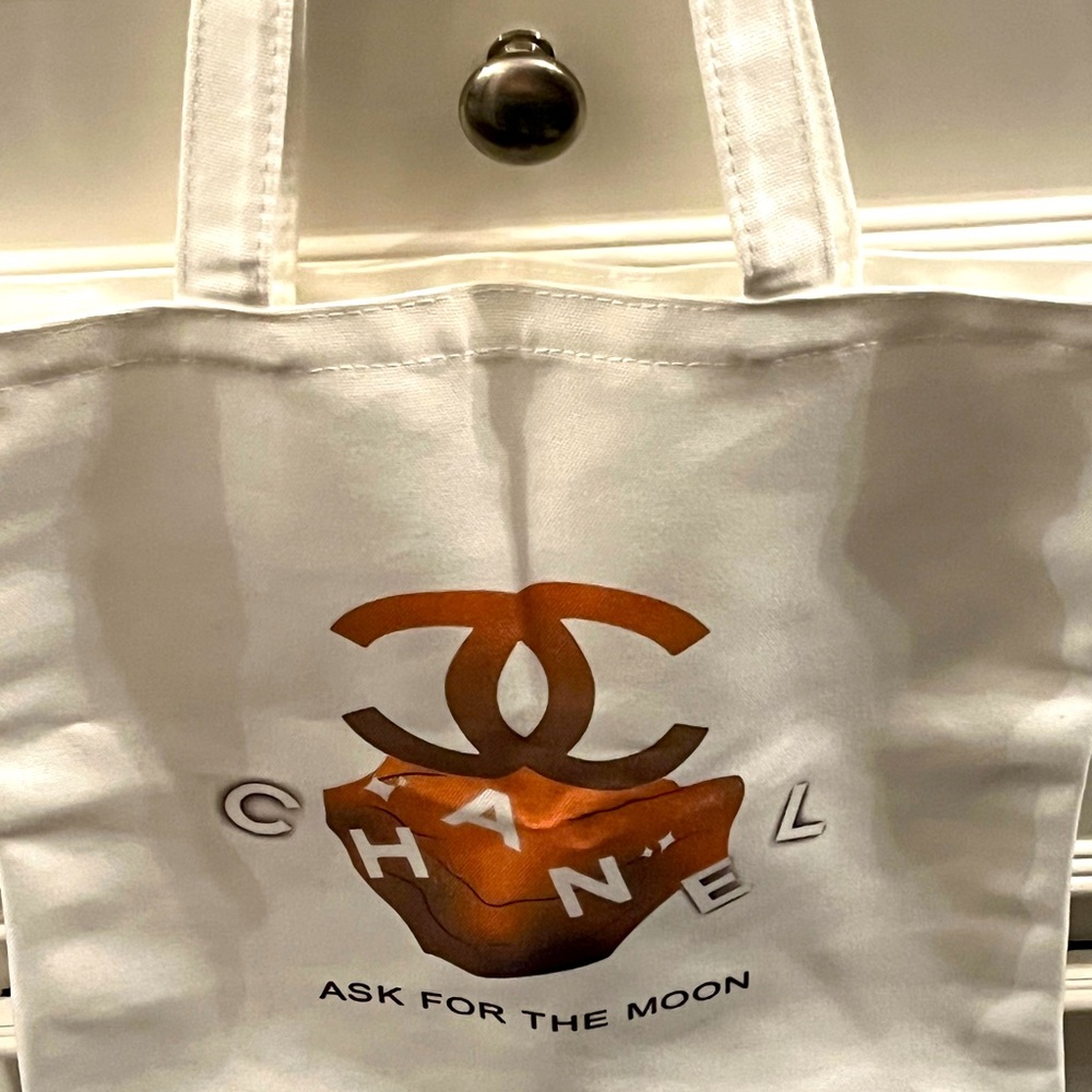 CHANEL White and Brown Tote Bag